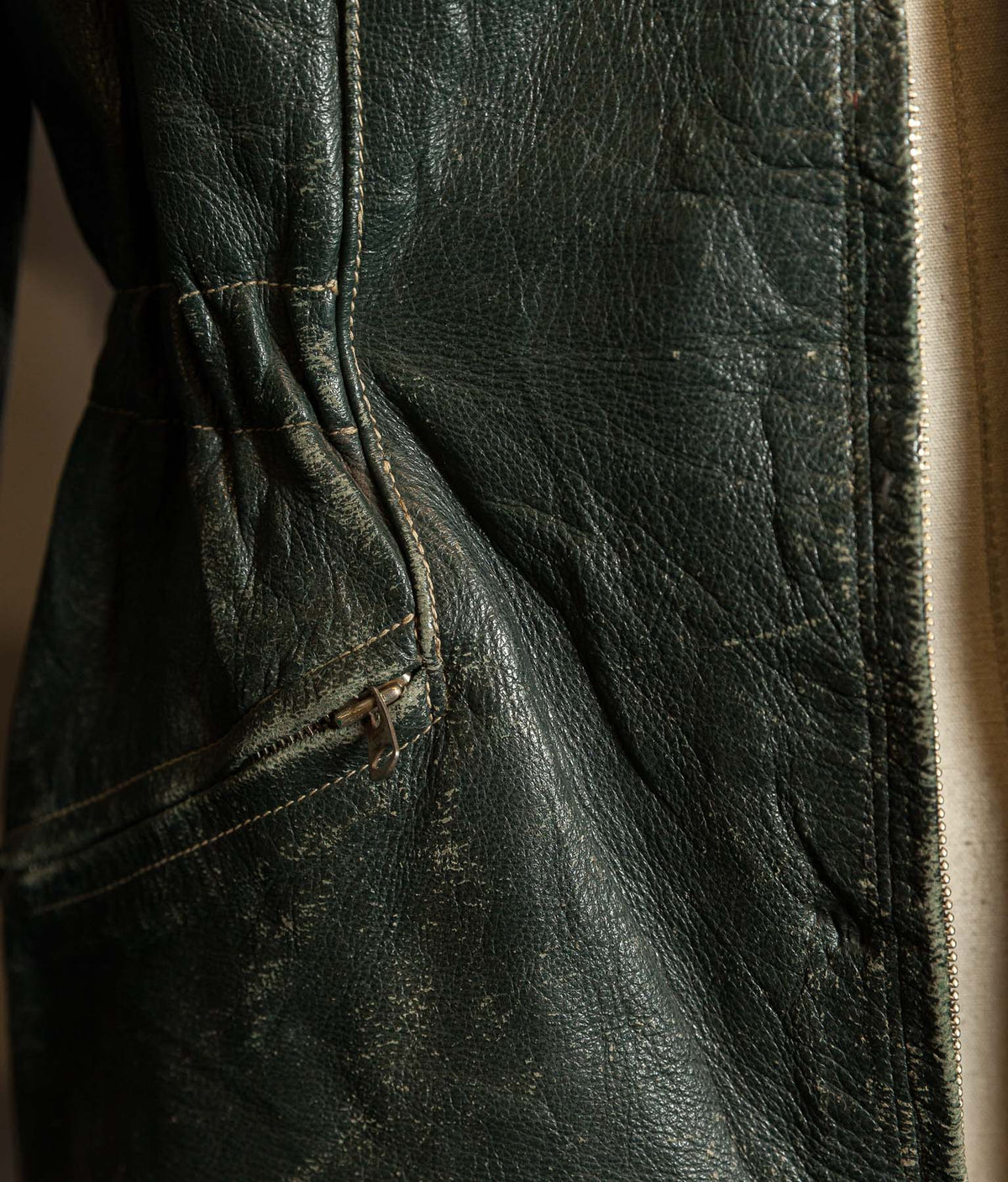 Vintage 1940s German Goatskin Leather Jacket, Western Yokes, MEWA Zips