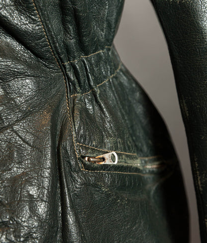 Vintage 1940s German Goatskin Leather Jacket, Western Yokes, MEWA Zips