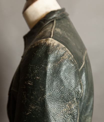 Vintage 1940s German Goatskin Leather Jacket, Western Yokes, MEWA Zips