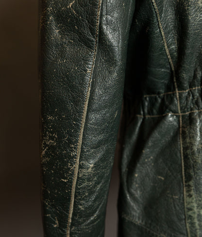 Vintage 1940s German Goatskin Leather Jacket, Western Yokes, MEWA Zips