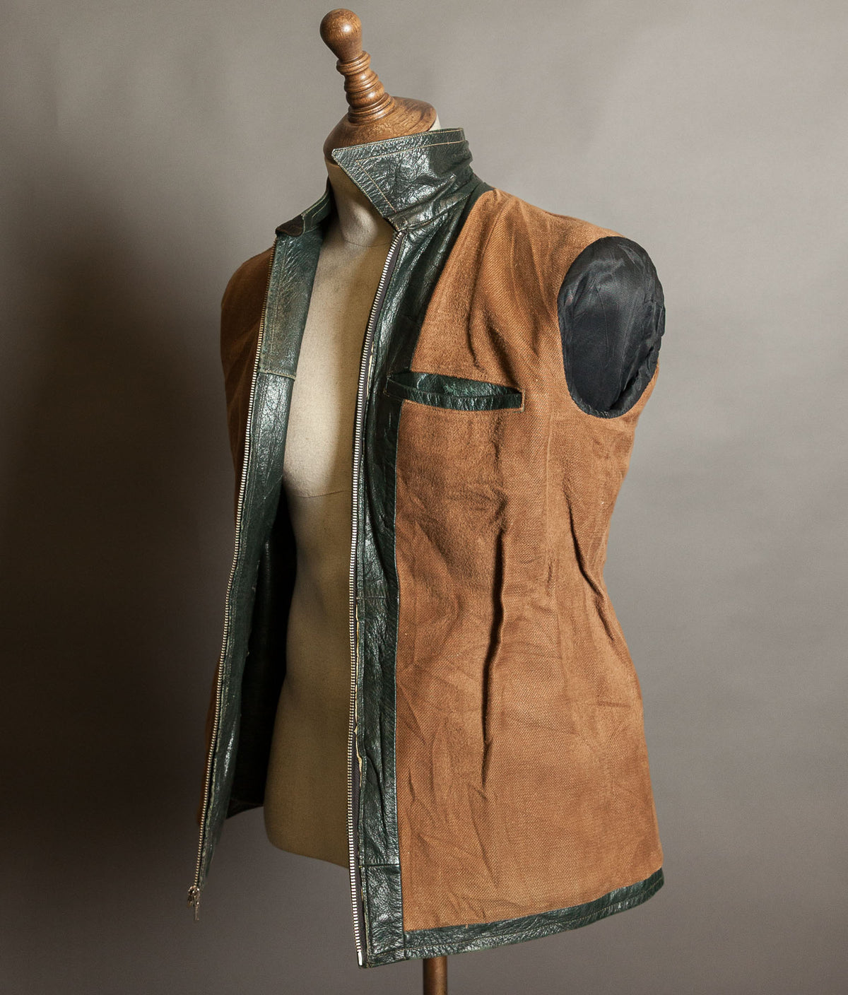Vintage 1940s German Goatskin Leather Jacket, Western Yokes, MEWA Zips