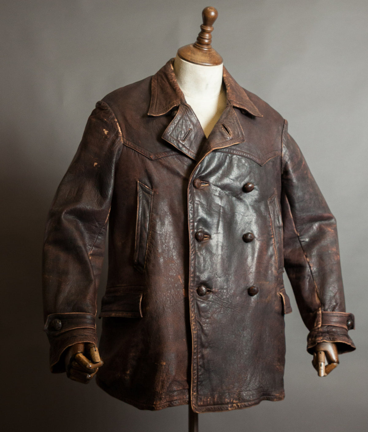 Original 1930s German Leather Motoring Coat, Double-Breasted Goatskin