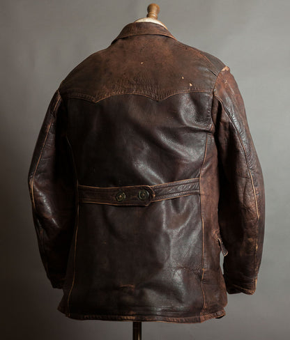 Original 1930s German Leather Motoring Coat, Double-Breasted Goatskin