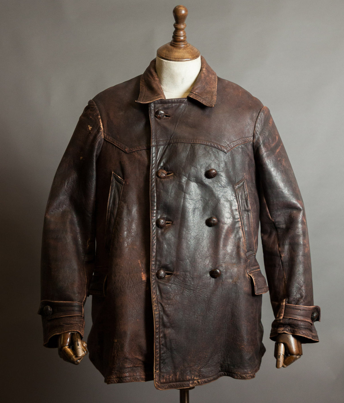 Original 1930s German Leather Motoring Coat, Double-Breasted Goatskin