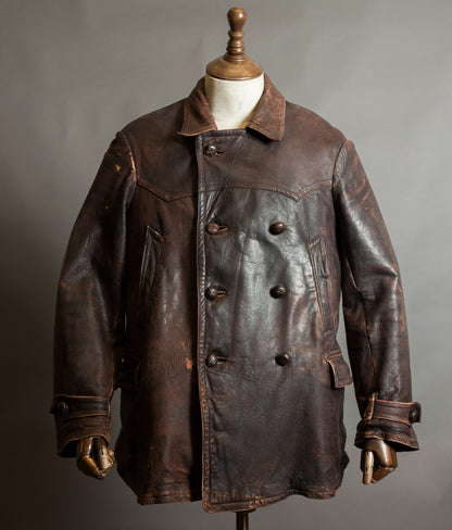 Original 1930s German Leather Motoring Coat, Double-Breasted Goatskin