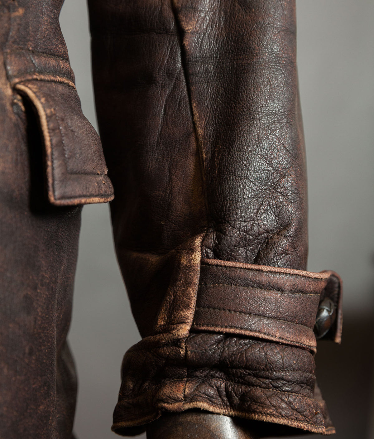 Original 1930s German Leather Motoring Coat, Double-Breasted Goatskin