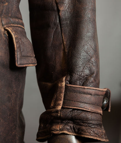 Original 1930s German Leather Motoring Coat, Double-Breasted Goatskin