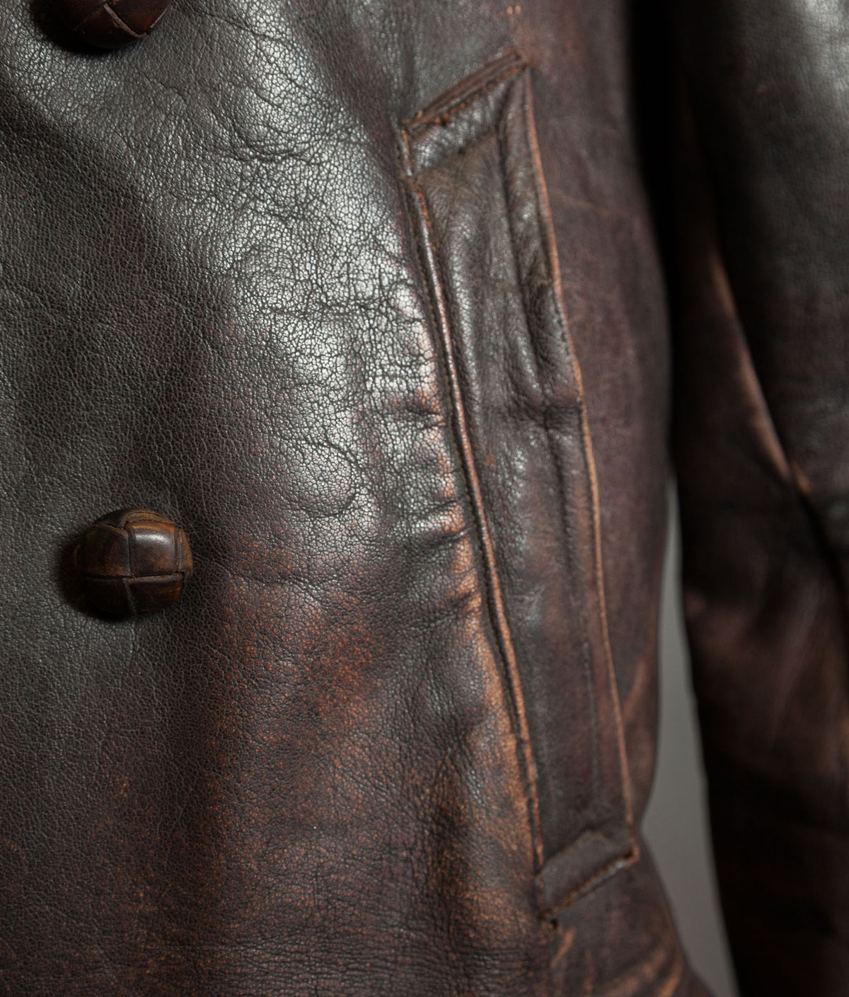 Original 1930s German Leather Motoring Coat, Double-Breasted Goatskin