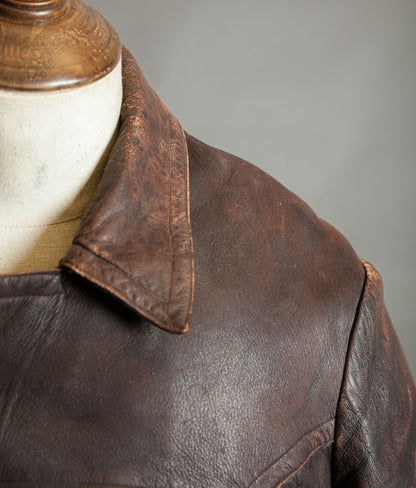 Original 1930s German Leather Motoring Coat, Double-Breasted Goatskin