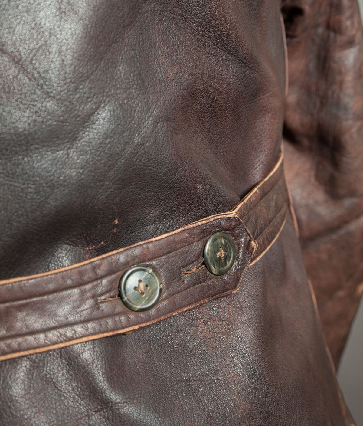 Original 1930s German Leather Motoring Coat, Double-Breasted Goatskin