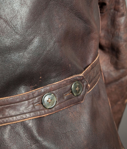Original 1930s German Leather Motoring Coat, Double-Breasted Goatskin