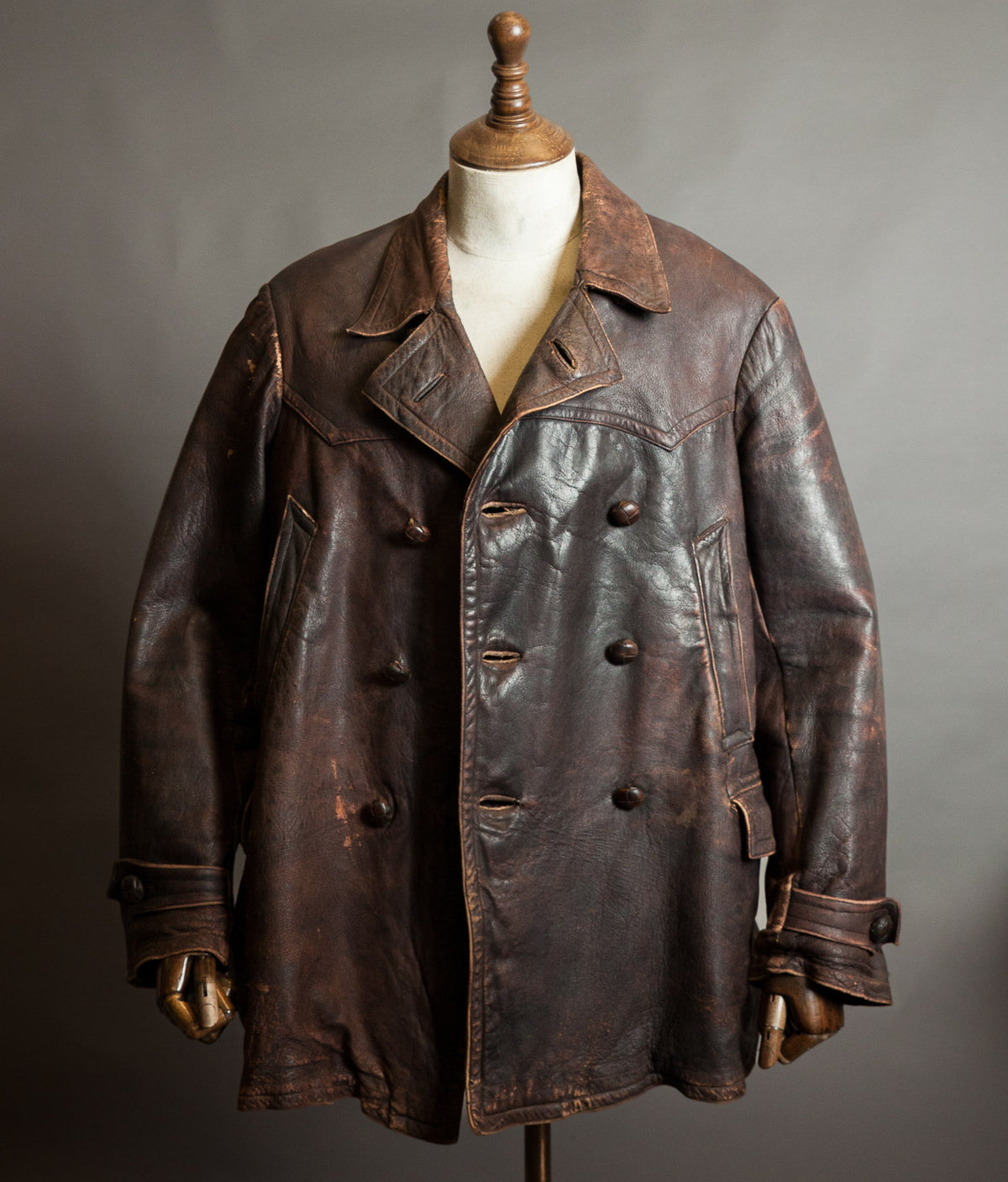 Original 1930s German Leather Motoring Coat, Double-Breasted Goatskin