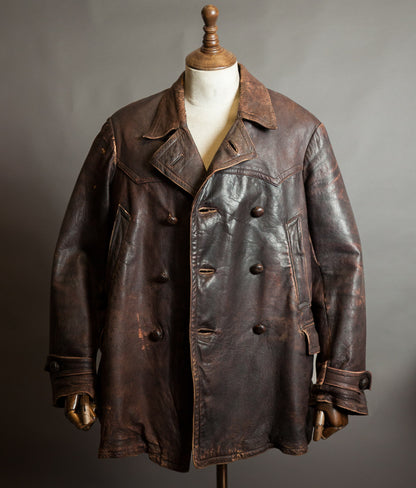 Original 1930s German Leather Motoring Coat, Double-Breasted Goatskin