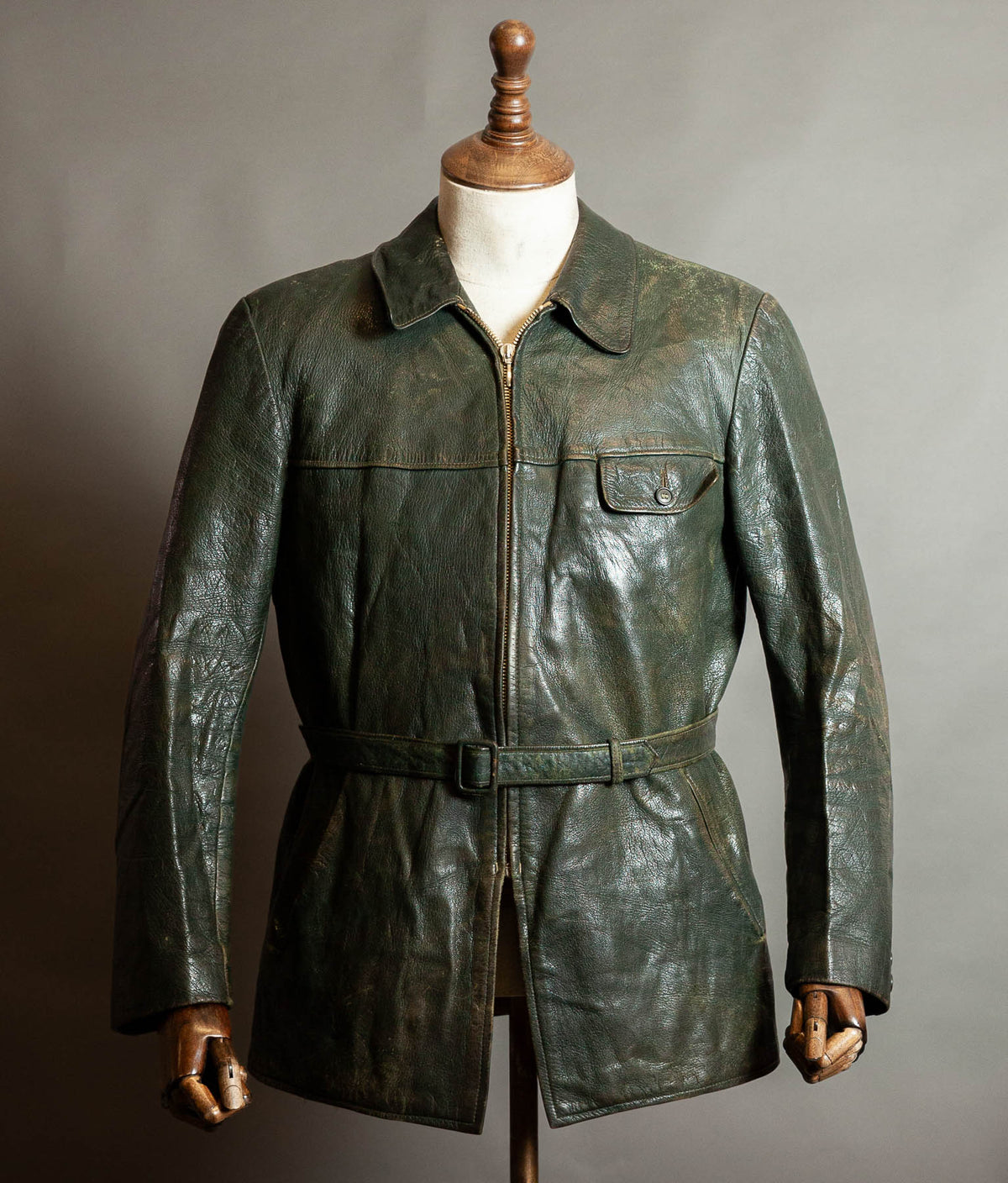 Vintage 1940s German Striwa Goatskin Leather Jacket, Belted Motoring Cut