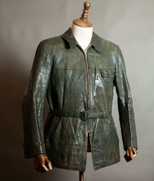 Vintage 1940s German Striwa Goatskin Leather Jacket, Belted Motoring Cut