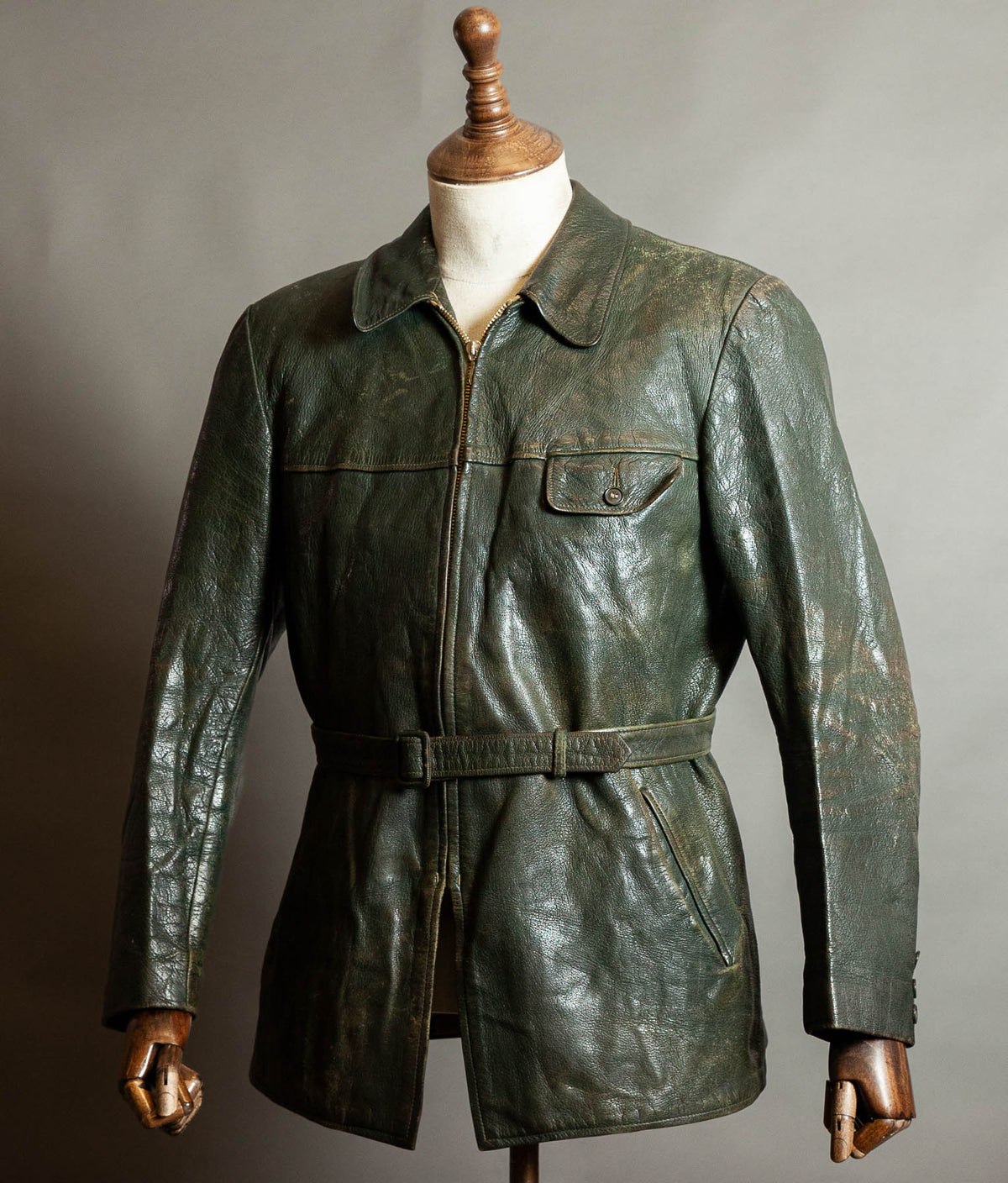 Vintage 1940s German Striwa Goatskin Leather Jacket, Belted Motoring Cut