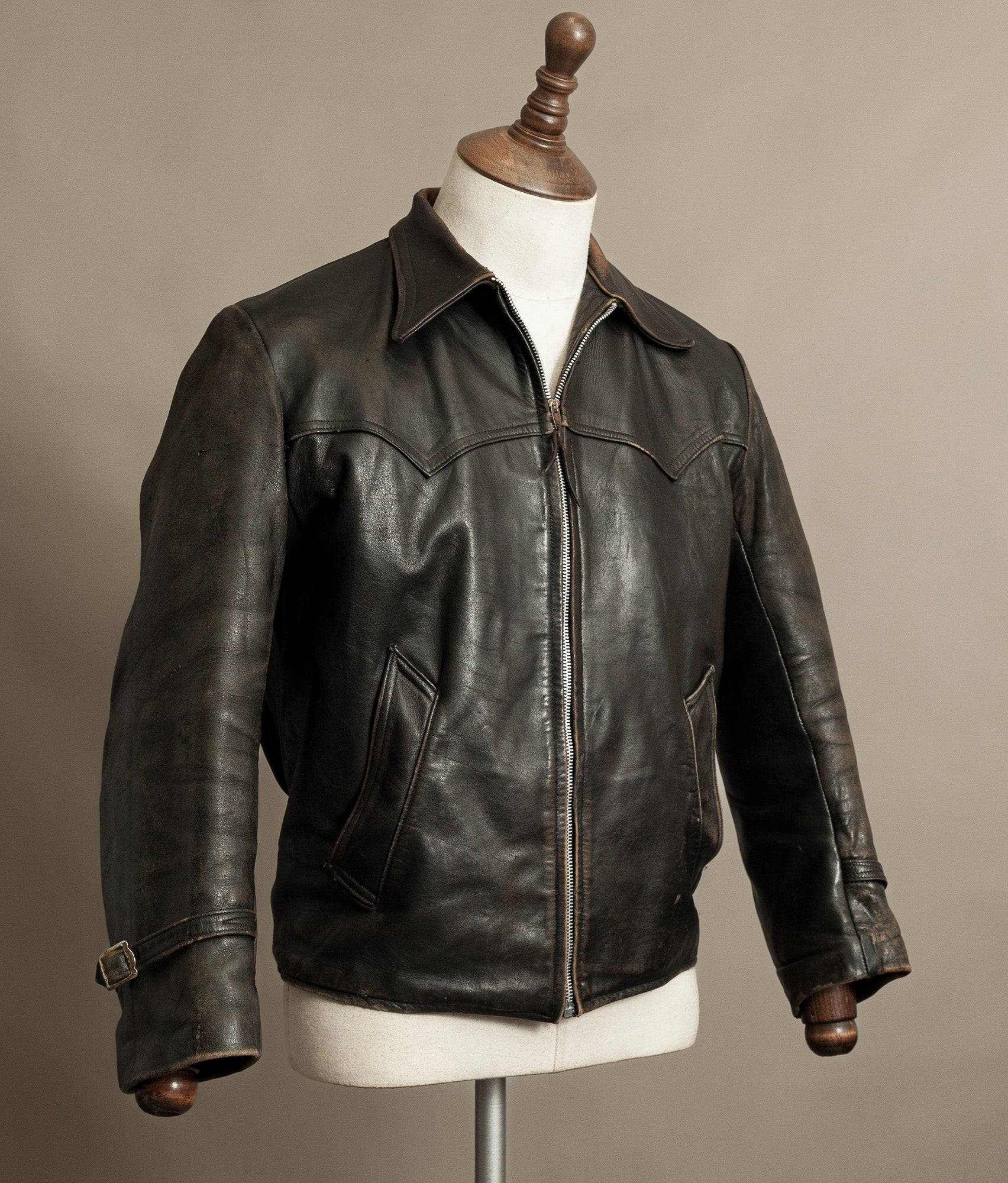 Vintage 1950s French Leather Motorcycle Jacket