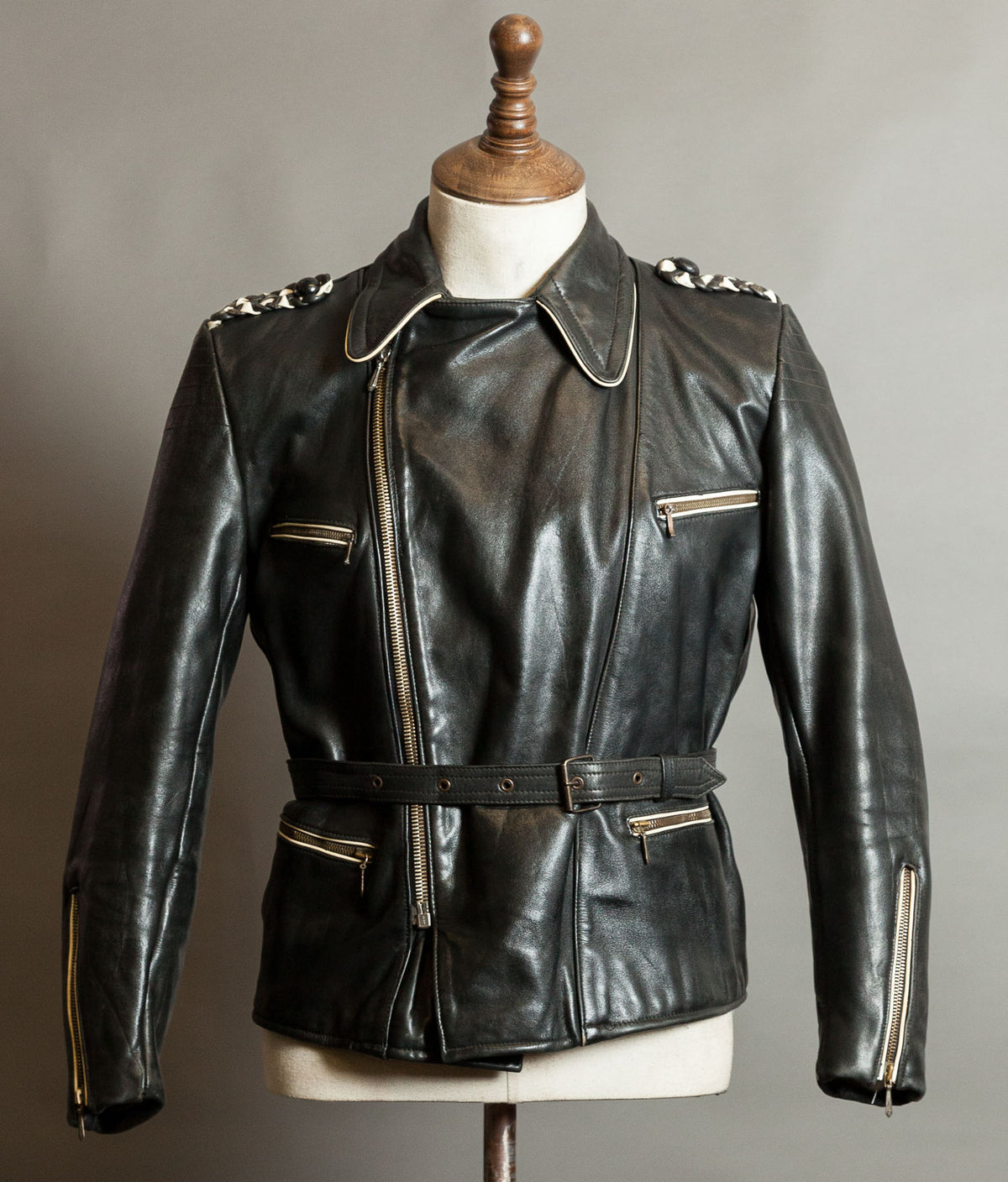 Vintage 1950s German Motorrad Leather Motorcycle Jacket RIES Zip