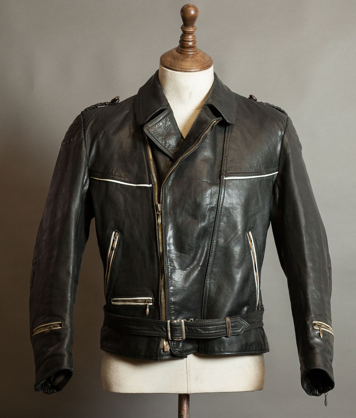 Vintage 1950s German Motorrad Leather Motorcycle Jacket RUHR Zip