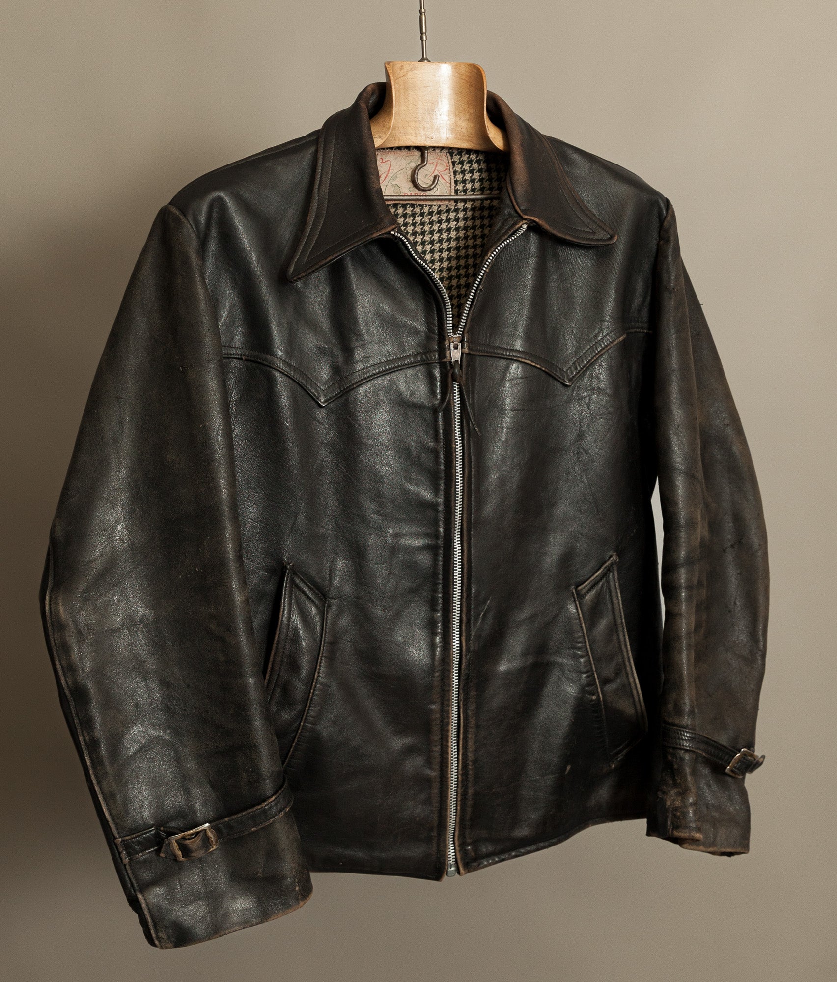 Vintage 1950s French Leather Motorcycle Jacket