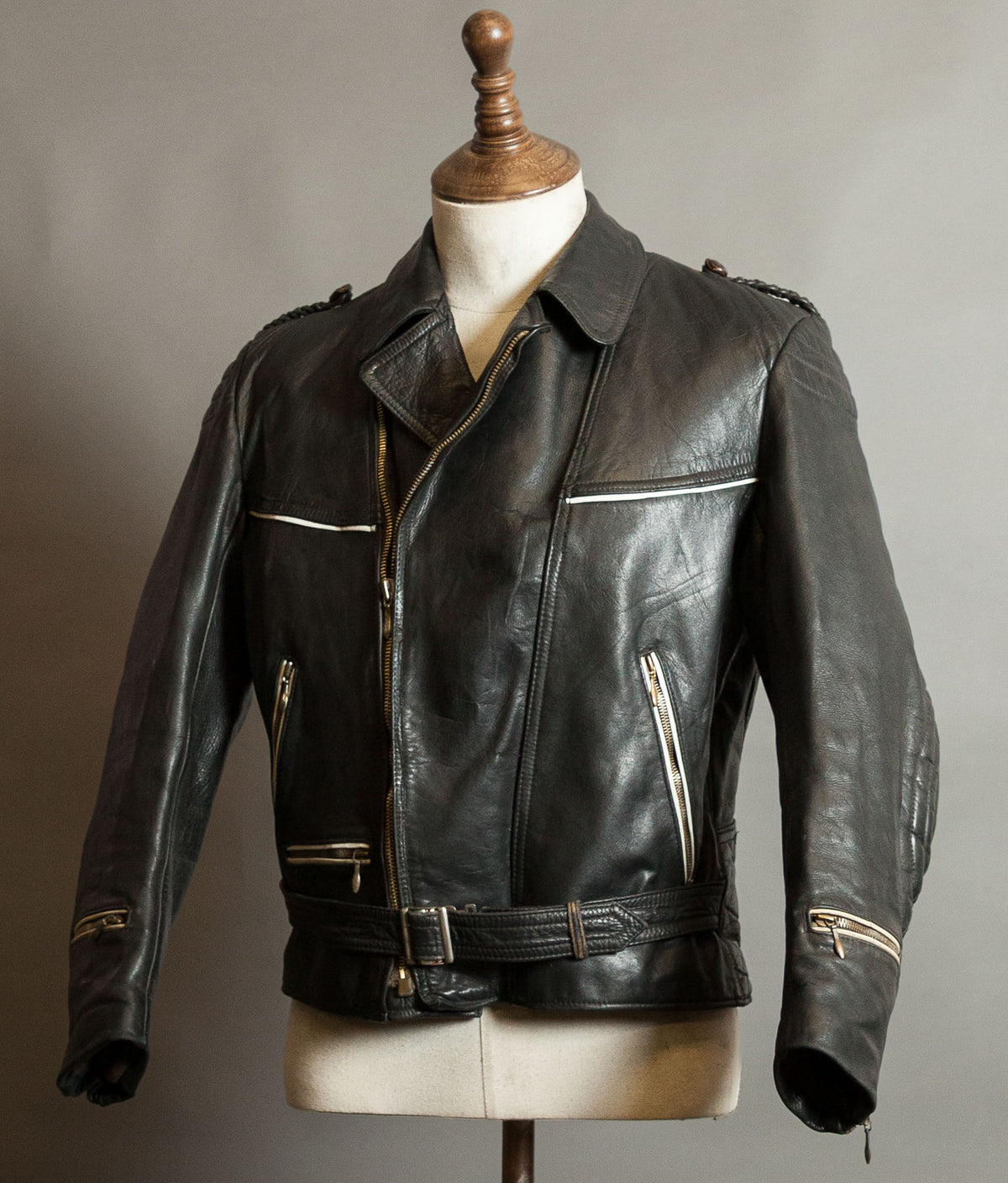 Vintage 1950s German Motorrad Leather Motorcycle Jacket RUHR Zip