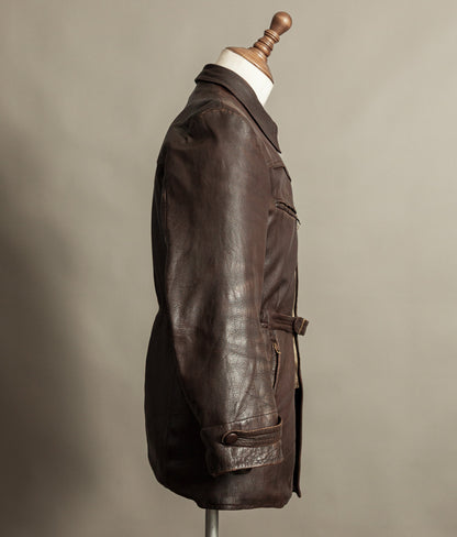 Vintage 1940s German Leather Belted Motorcycle Jacket