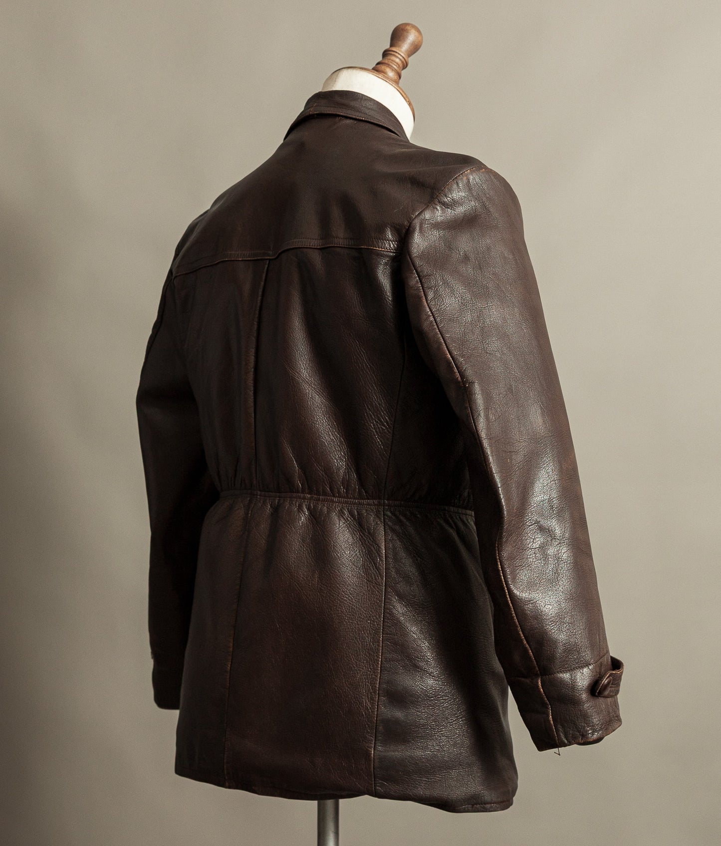 Vintage 1940s German Leather Belted Motorcycle Jacket