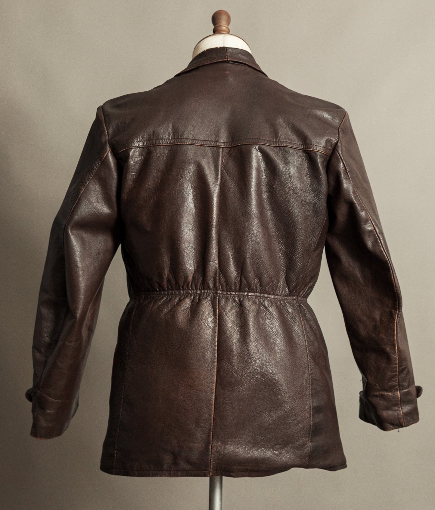Vintage 1940s German Leather Belted Motorcycle Jacket