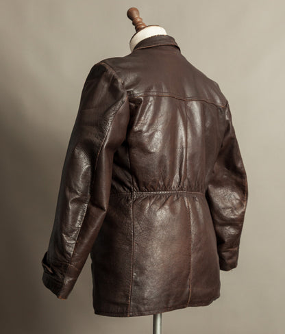 Vintage 1940s German Leather Belted Motorcycle Jacket