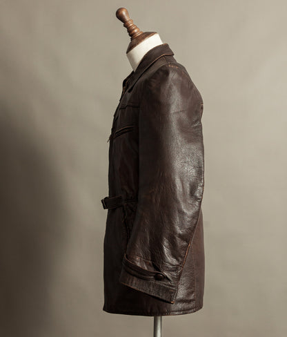 Vintage 1940s German Leather Belted Motorcycle Jacket