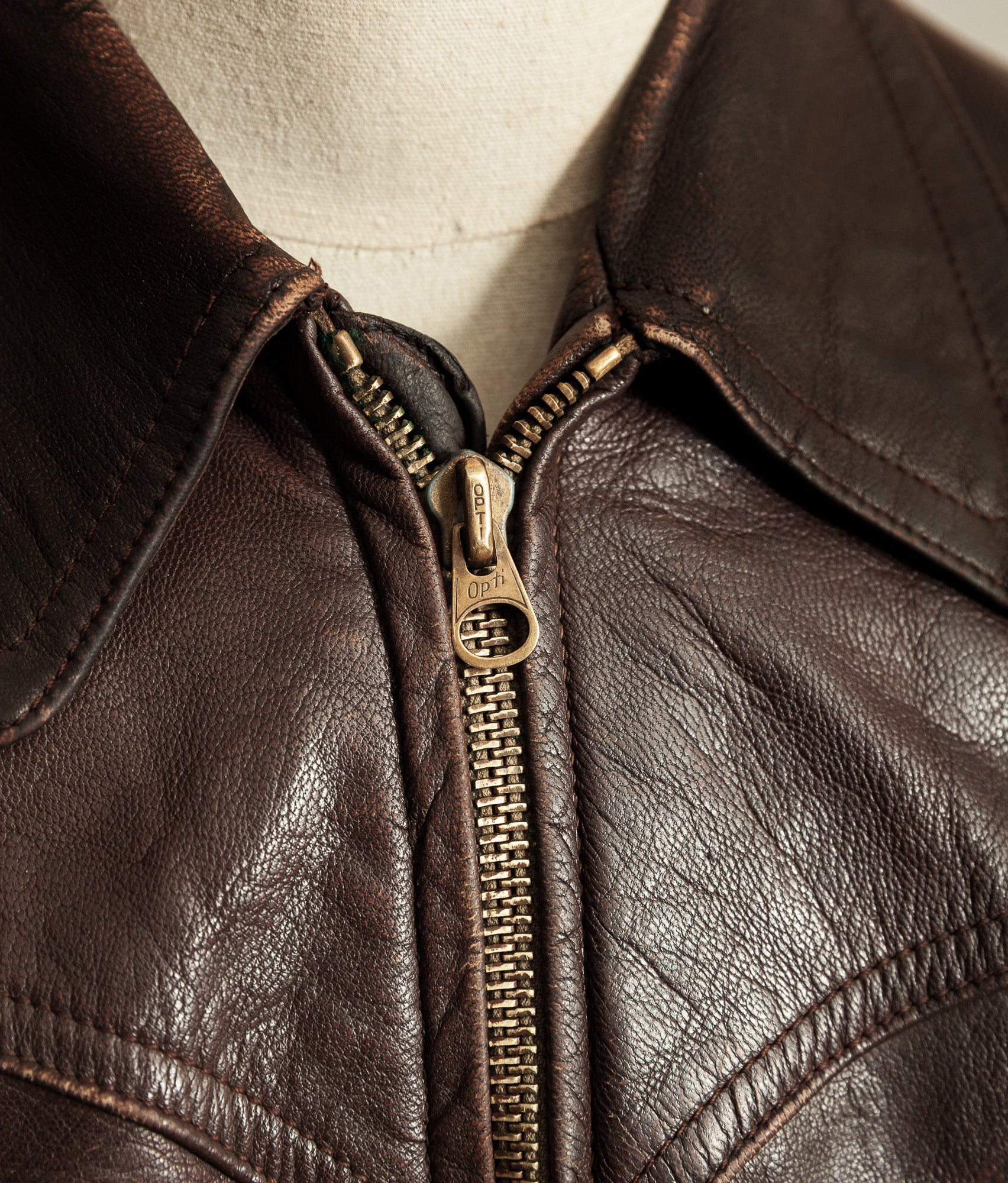Vintage 1940s German Leather Belted Motorcycle Jacket