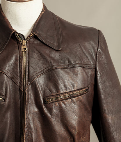 Vintage 1940s German Leather Belted Motorcycle Jacket