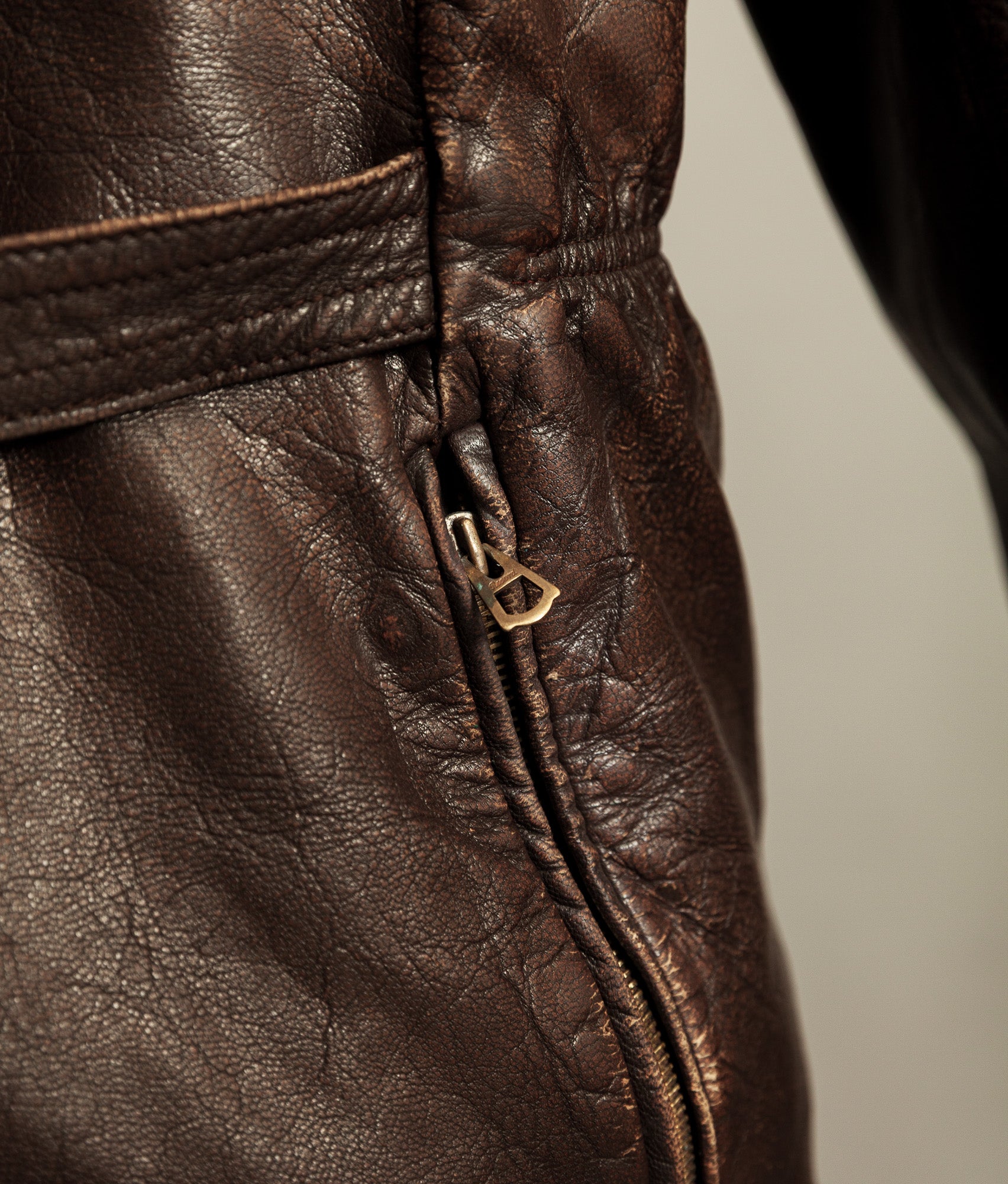 Vintage 1940s German Leather Belted Motorcycle Jacket