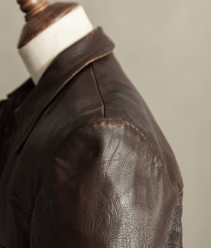 Vintage 1940s German Leather Belted Motorcycle Jacket