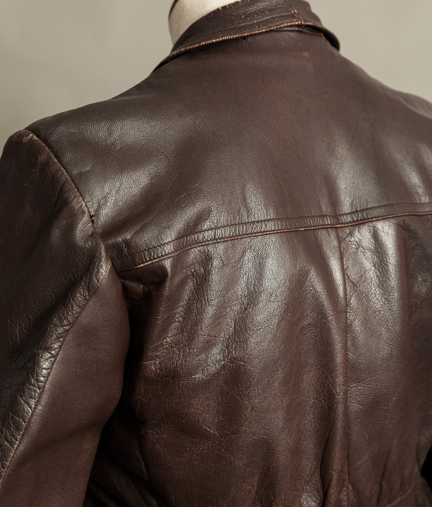 Vintage 1940s German Leather Belted Motorcycle Jacket
