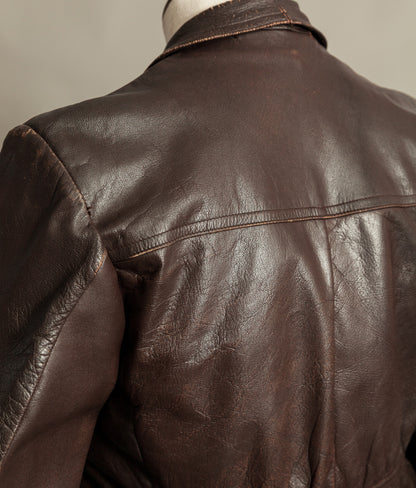 Vintage 1940s German Leather Belted Motorcycle Jacket