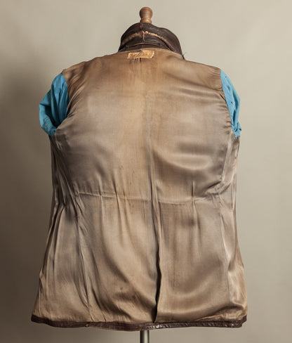 Vintage 1940s German Leather Belted Motorcycle Jacket