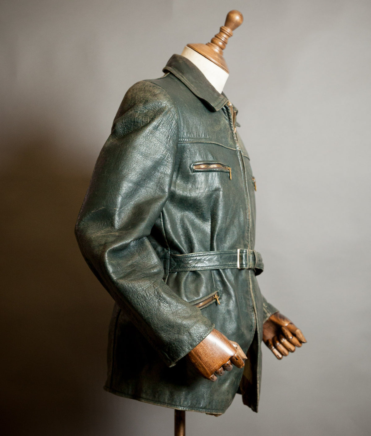 Vintage 1940s German Goatskin Leather Belted Motoring Coat