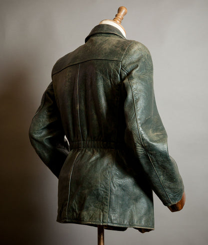 Vintage 1940s German Goatskin Leather Belted Motoring Coat