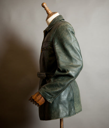 Vintage 1940s German Goatskin Leather Belted Motoring Coat
