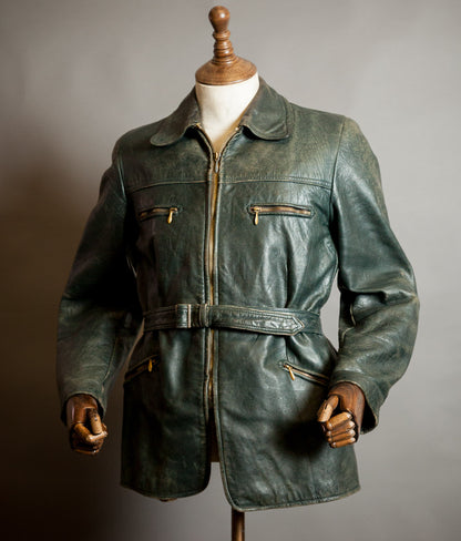 Vintage 1940s German Goatskin Leather Belted Motoring Coat