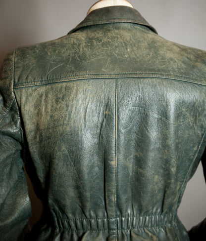 Vintage 1940s German Goatskin Leather Belted Motoring Coat