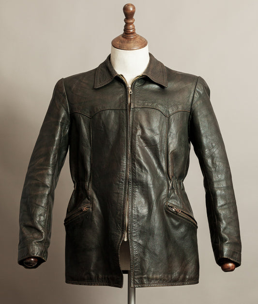 Vintage 1940s German Leather Motorcycle Jacket RIES Zips
