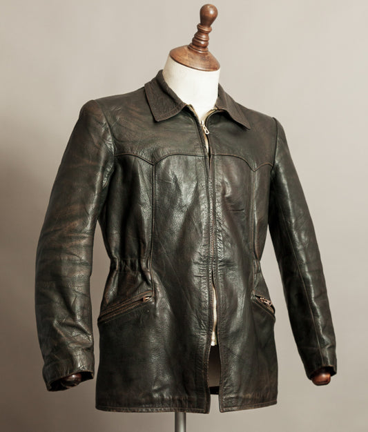 Vintage 1940s German Leather Motorcycle Jacket RIES Zips