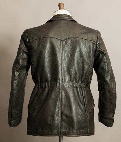 Vintage 1940s German Leather Motorcycle Jacket RIES Zips