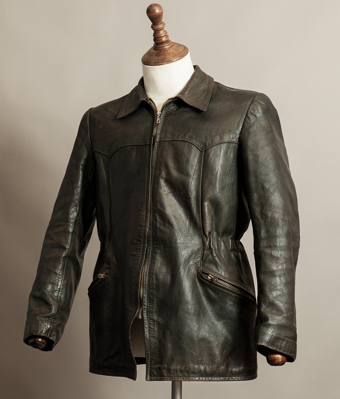 Vintage 1940s German Leather Motorcycle Jacket RIES Zips