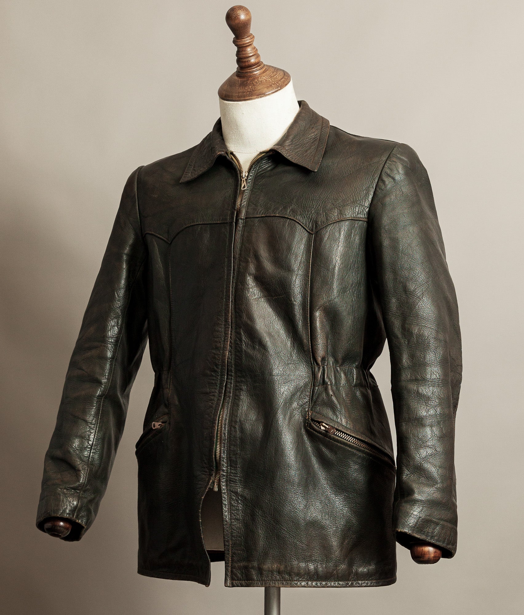 Vintage 1940s German Leather Motorcycle Jacket RIES Zips