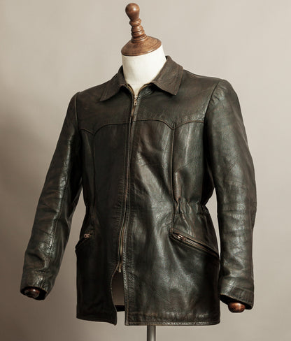 Vintage 1940s German Leather Motorcycle Jacket RIES Zips