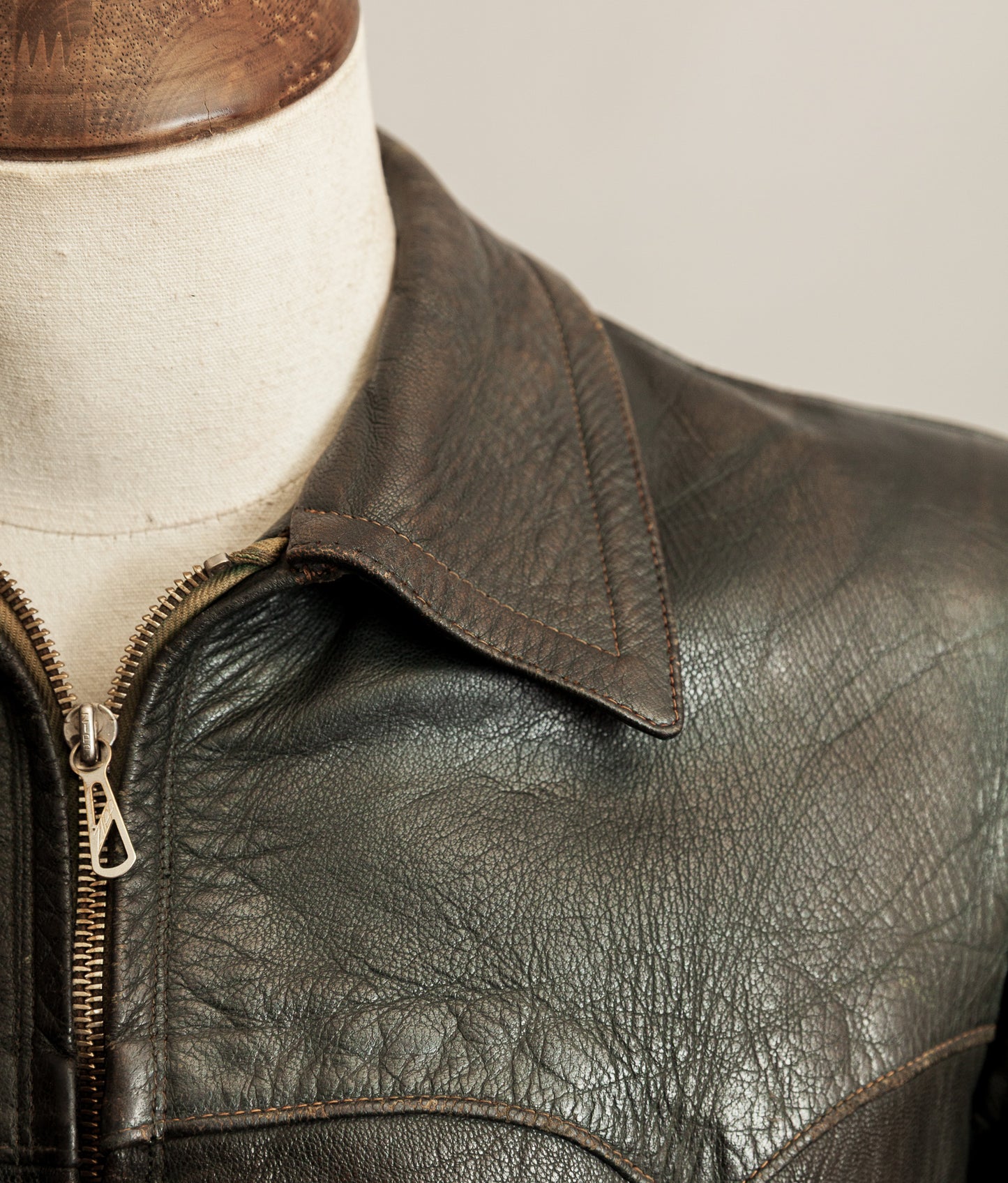 Vintage 1940s German Leather Motorcycle Jacket RIES Zips