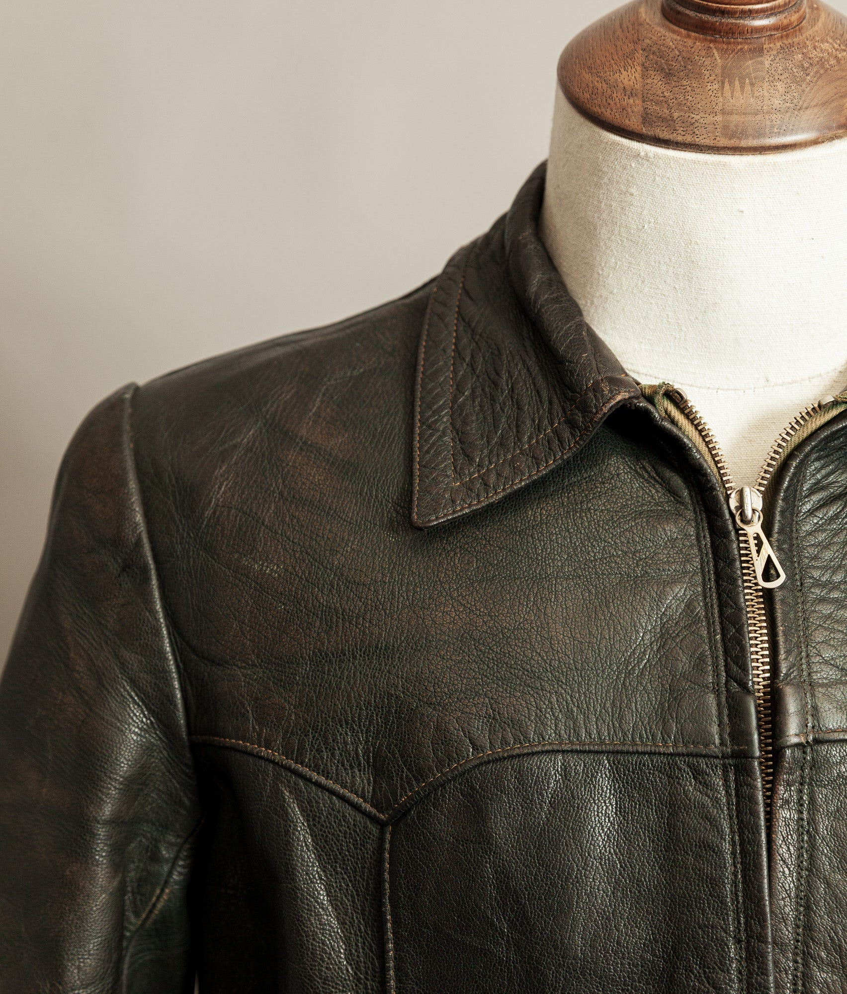Vintage 1940s German Leather Motorcycle Jacket RIES Zips